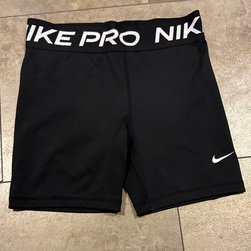 Nike Pro Kids Black Shorts with White Logo